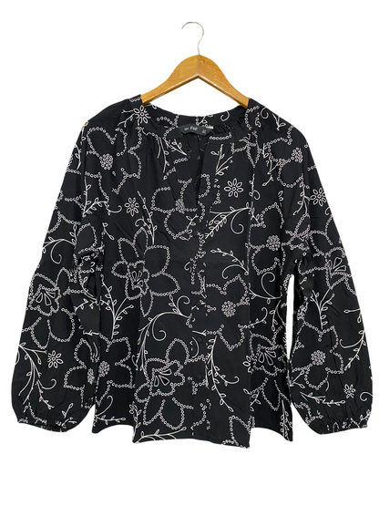 F&F |M| BUST 20| A29| BLACK & WHITE FLORAL EMBROIDERED LONG-SLEEVE BLOUSE