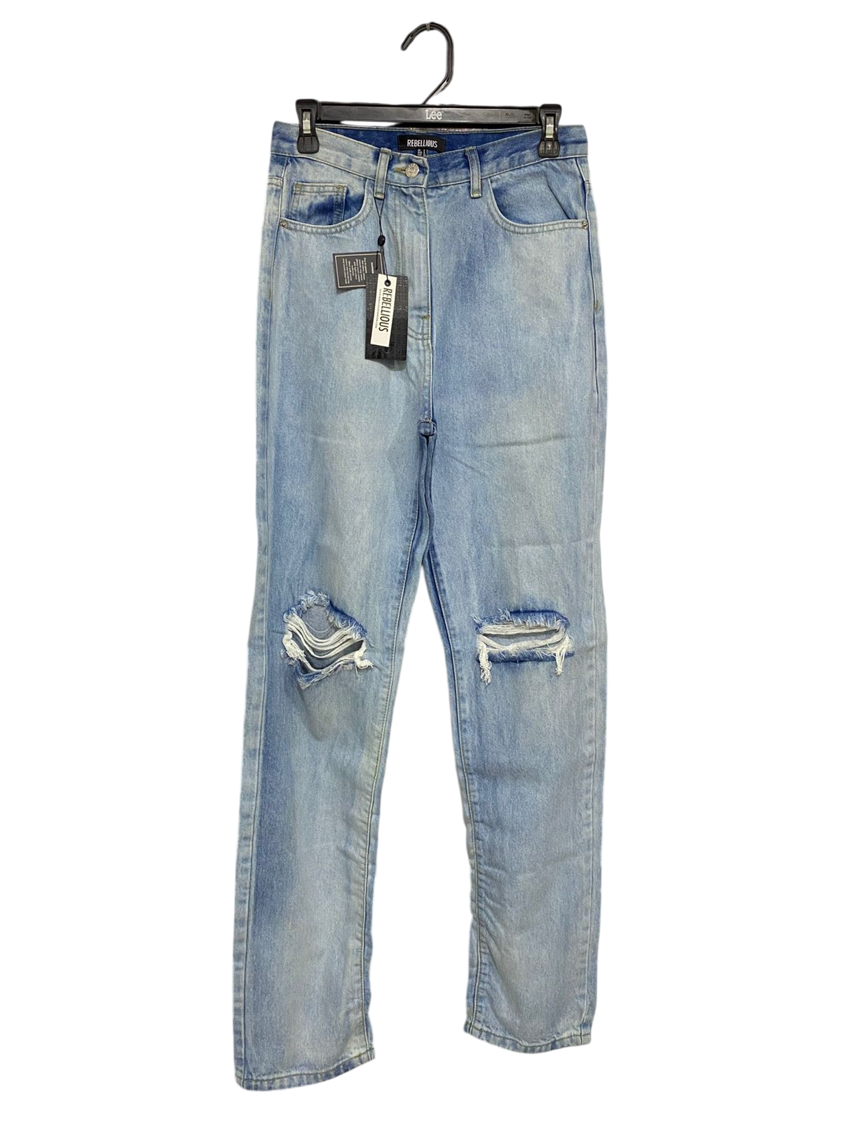 REBELLIOUS |M| WAIST 28| A29| LIGHT-WASH DISTRESSED HIGH-WAISTED STRAIGHT-LEG JEANS
