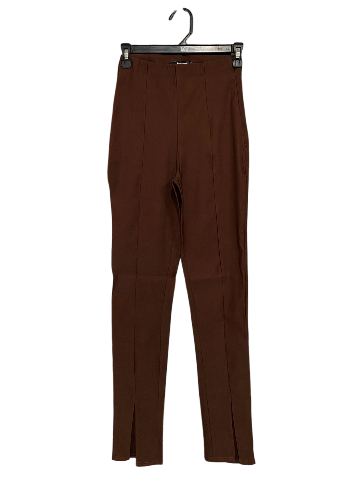 MISSGUIDED |S| WAIST 24| A29| BROWN HIGH-WAISTED FRONT-SEAM SPLIT-HEM TROUSERS