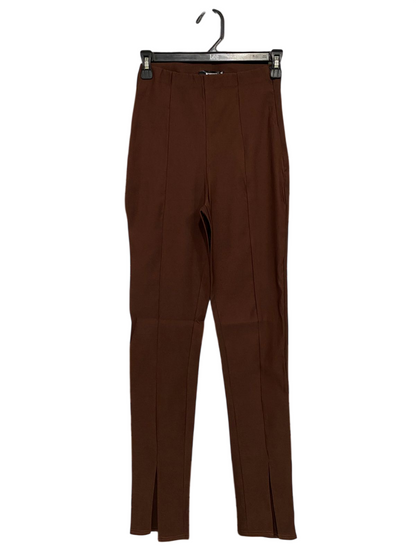 MISSGUIDED |S| WAIST 24| A29| BROWN HIGH-WAISTED FRONT-SEAM SPLIT-HEM TROUSERS