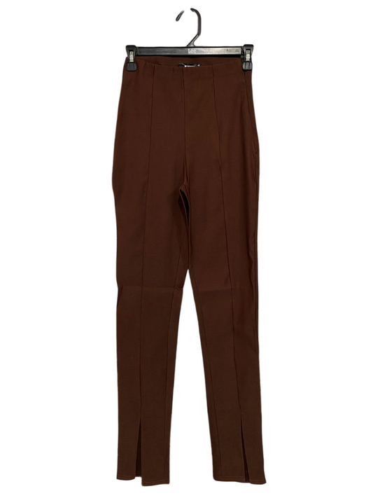 MISSGUIDED |S| WAIST 24| A29| BROWN HIGH-WAISTED FRONT-SEAM SPLIT-HEM TROUSERS