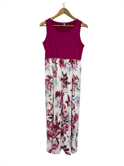 PAT PAT |M| BUST 17| A29| MAGENTA & WHITE FLORAL SLEEVELESS MAXI DRESS