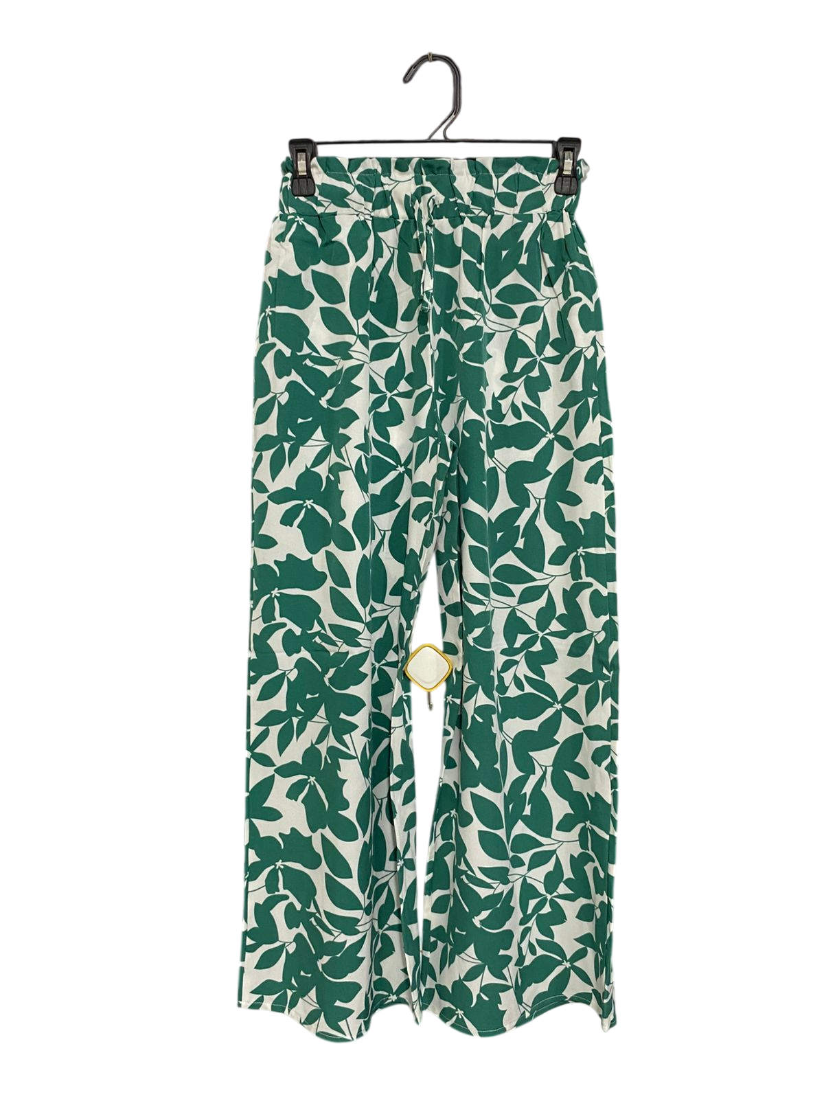 SHEIN |XS| WAIST 24| A29| GREEN & WHITE BOTANICAL LEAF PRINT WIDE-LEG LOUNGE PANTS