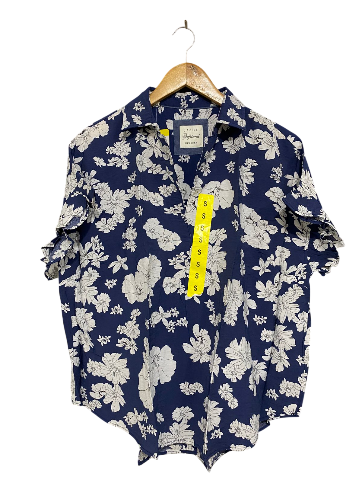 JACHS |S| BUST 23| A29| GIRLFRIEND NEW YORK NAVY & WHITE FLORAL SHORT-SLEEVE SHIRT