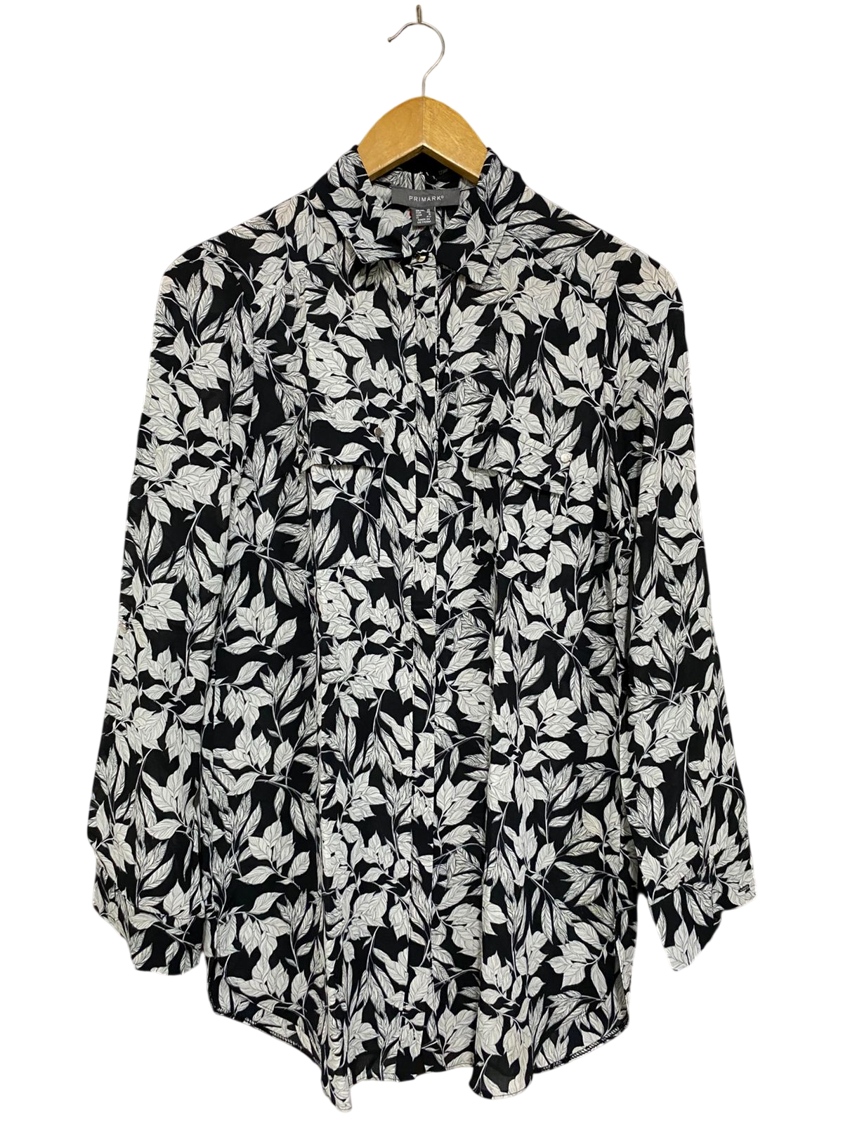 PRIMARK |M| BUST 19| A29| BLACK & WHITE BOTANICAL LEAF PRINT LONG-SLEEVE BUTTON-DOWN SHIRT