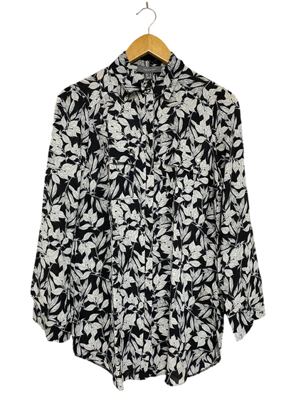 PRIMARK |M| BUST 19| A29| BLACK & WHITE BOTANICAL LEAF PRINT LONG-SLEEVE BUTTON-DOWN SHIRT
