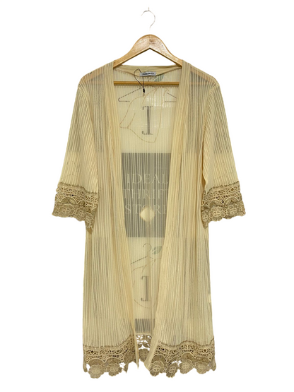 FASHION ALIT |L| BUST 19| A30| CREAM SHEER PLEATED OPEN-FRONT CARDIGAN WITH LACE TRIM