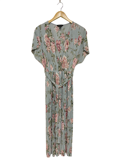 NEW LOOK |M| BUST FREE| A30| SAGE GREEN & PINK FLORAL PLEATED V-NECK MAXI DRESS