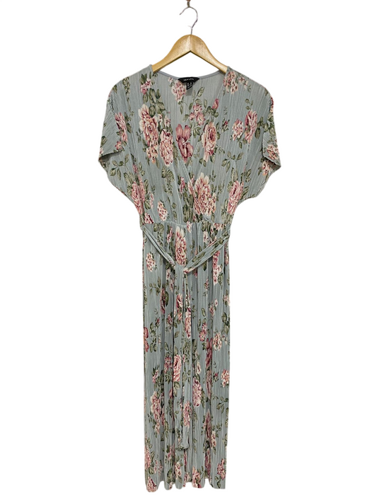 NEW LOOK |M| BUST FREE| A30| SAGE GREEN & PINK FLORAL PLEATED V-NECK MAXI DRESS