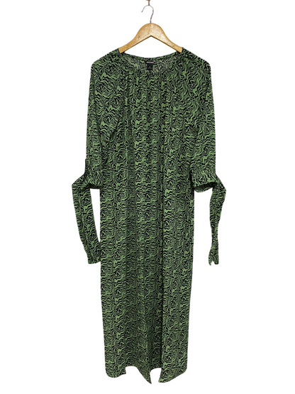 MONKL |M| BUST 23| A30| GREEN & BLACK WAVY ABSTRACT PRINT LONG-SLEEVE MIDI DRESS