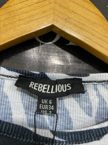 REBELLIOUS |S| BUST 12| A30| BLACK & WHITE ZEBRA PRINT SIDE-RUCHED MIDI DRESS