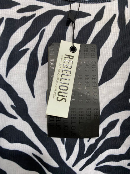 REBELLIOUS |S| BUST 12| A30| BLACK & WHITE ZEBRA PRINT SIDE-RUCHED MIDI DRESS