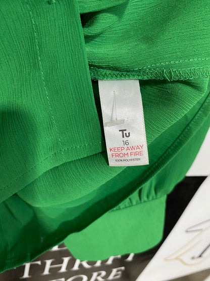 TU WOMAN |L| BUST 21| A30| EMERALD GREEN TIE-NECK LONG-SLEEVE BUTTON-DOWN BLOUSE