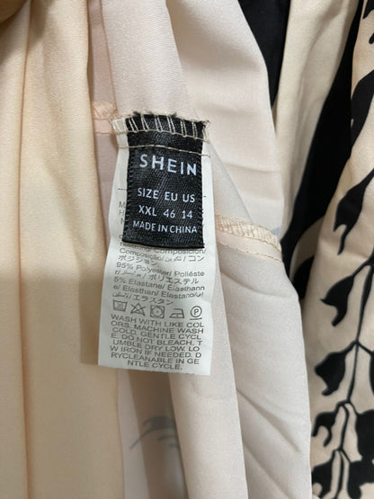 SHEIN |XL| BUST 21| A30| BEIGE & BLACK BOLD BOTANICAL PRINT RUFFLE-TRIM LONG-SLEEVE MAXI DRESS