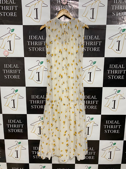 ASOS |S| BUST 17| A30| WHITE & YELLOW FLORAL PRINT SLEEVELESS SMOCKED MIDI DRESS