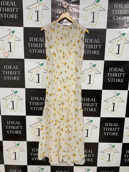 ASOS |S| BUST 17| A30| WHITE & YELLOW FLORAL PRINT SLEEVELESS SMOCKED MIDI DRESS