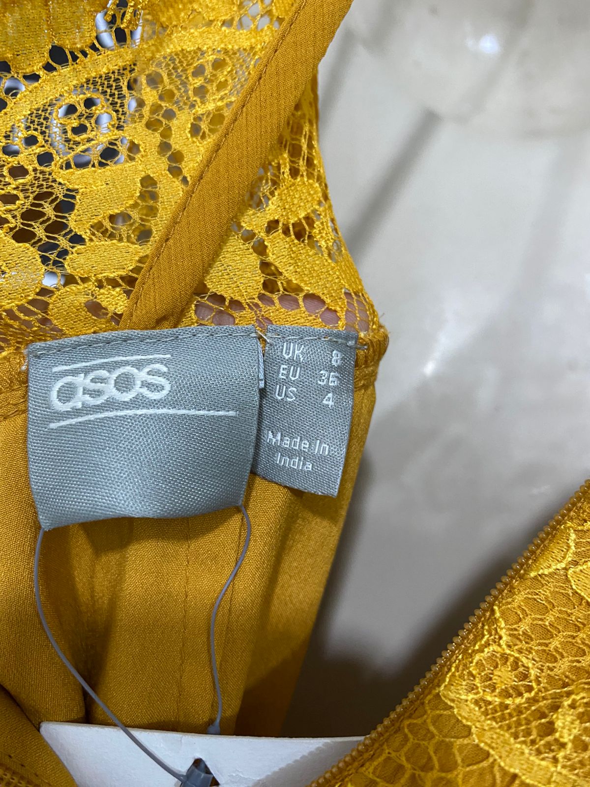 ASOS |S| BUST 15| A30| MUSTARD YELLOW V-NECK LACE-TRIM SLEEVELESS MAXI DRESS