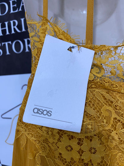 ASOS |S| BUST 15| A30| MUSTARD YELLOW V-NECK LACE-TRIM SLEEVELESS MAXI DRESS