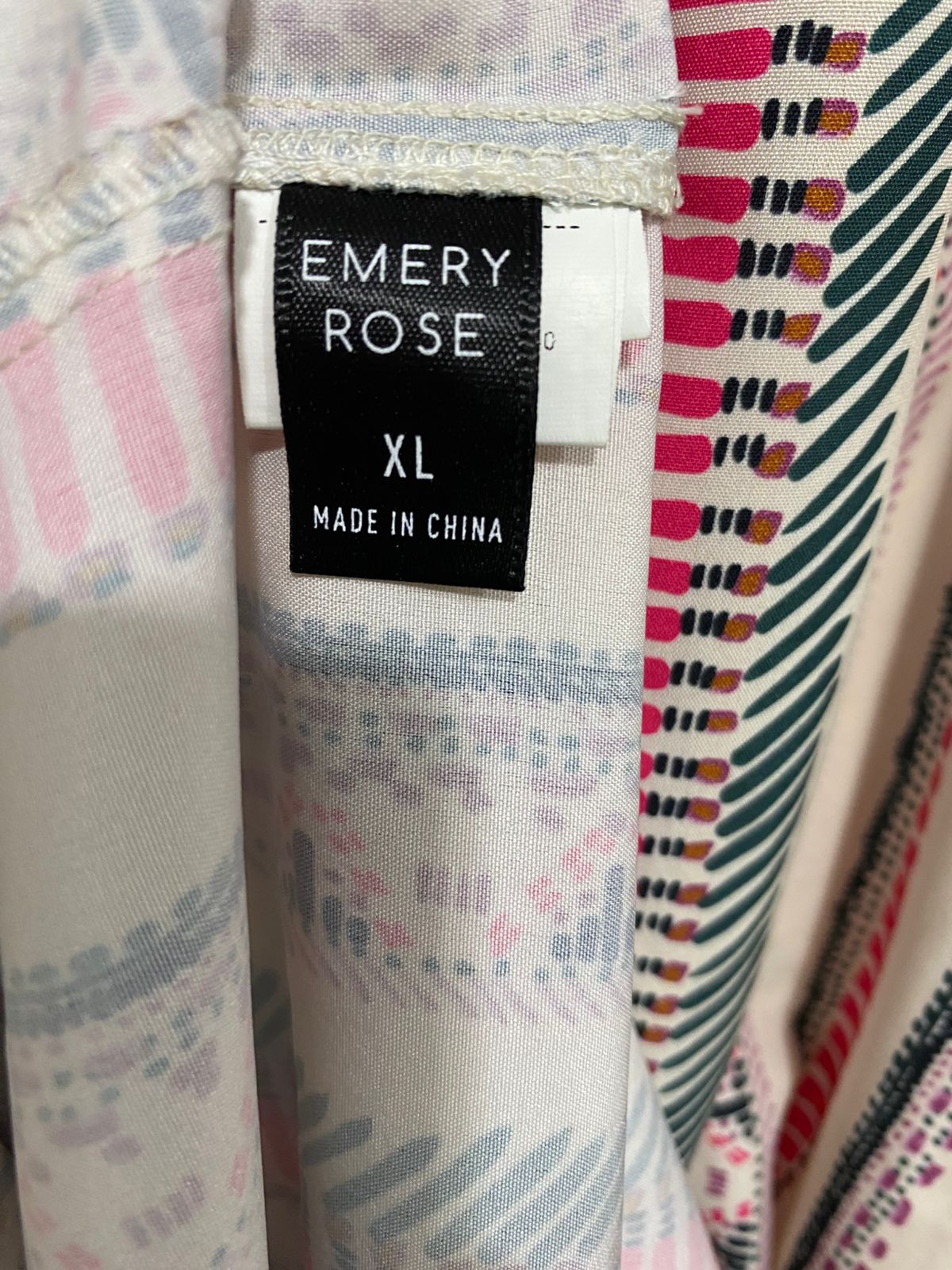 EMERY ROSE |XL| BUST 22| A30| CREAM & PINK ETHNIC STRIPE TIE-NECK LONG-SLEEVE MAXI DRESS