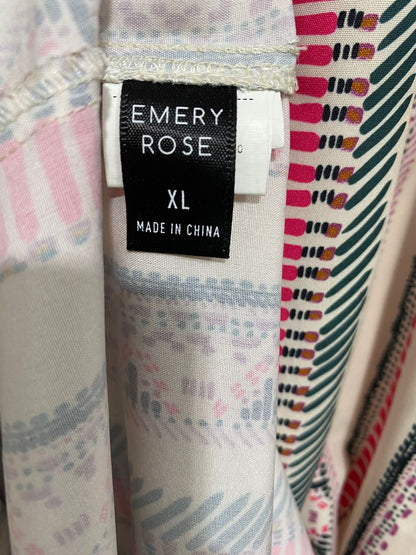 EMERY ROSE |XL| BUST 22| A30| CREAM & PINK ETHNIC STRIPE TIE-NECK LONG-SLEEVE MAXI DRESS