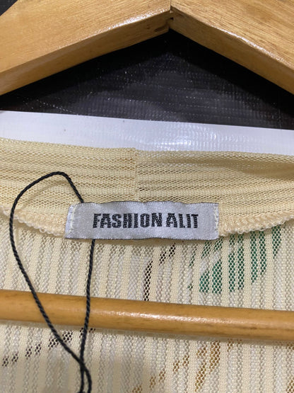 FASHION ALIT |L| BUST 19| A30| CREAM SHEER PLEATED OPEN-FRONT CARDIGAN WITH LACE TRIM