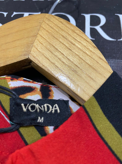VONDA |M| BUST 16| A30| RED & BLACK STATEMENT GEOMETRIC & LEOPARD PRINT LONG-SLEEVE DRESS