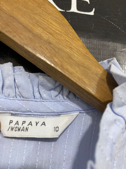 PAPAYA |M| BUST 21| A30| LIGHT BLUE RUSTIC DOBBY & EYELET LACE-TRIM LONG-SLEEVE BLOUSE