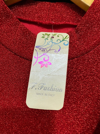 F FASHION |S| BUST 15| A30| SPARKLY RED DRAPED COCKTAIL MINI DRESS WITH MOCK NECK
