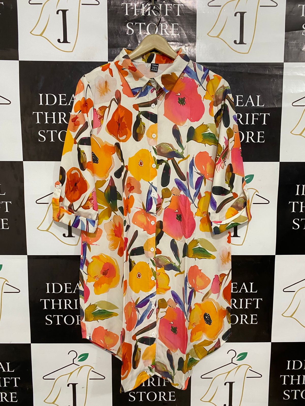 SHEIN |M| BUST 20| A29| MULTICOLOR WATERCOLOR FLORAL PRINT BUTTON-DOWN SHIRT DRESS