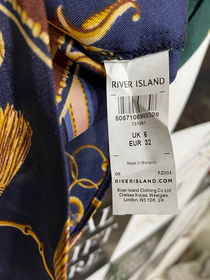 RIVER ISLAND |S| BUST 19| A29| NAVY & GREEN BAROQUE SCARF-PRINT LONG-SLEEVE SHIRT
