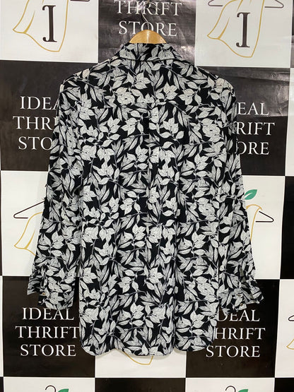 PRIMARK |M| BUST 19| A29| BLACK & WHITE BOTANICAL LEAF PRINT LONG-SLEEVE BUTTON-DOWN SHIRT