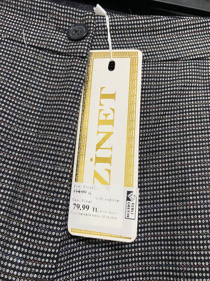 ZINET |L| WAIST 29| A29| BLACK & WHITE HOUNDSTOOTH WIDE-LEG TAILORED TROUSERS