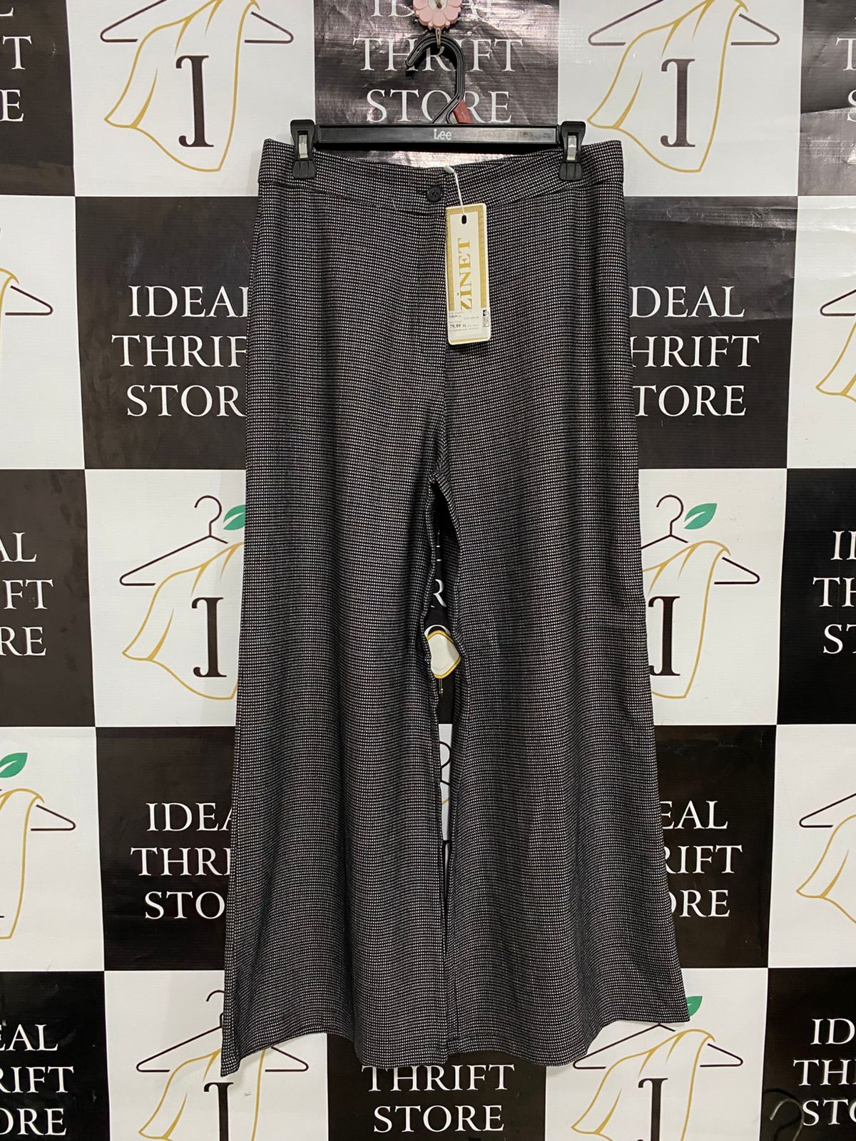 ZINET |L| WAIST 29| A29| BLACK & WHITE HOUNDSTOOTH WIDE-LEG TAILORED TROUSERS