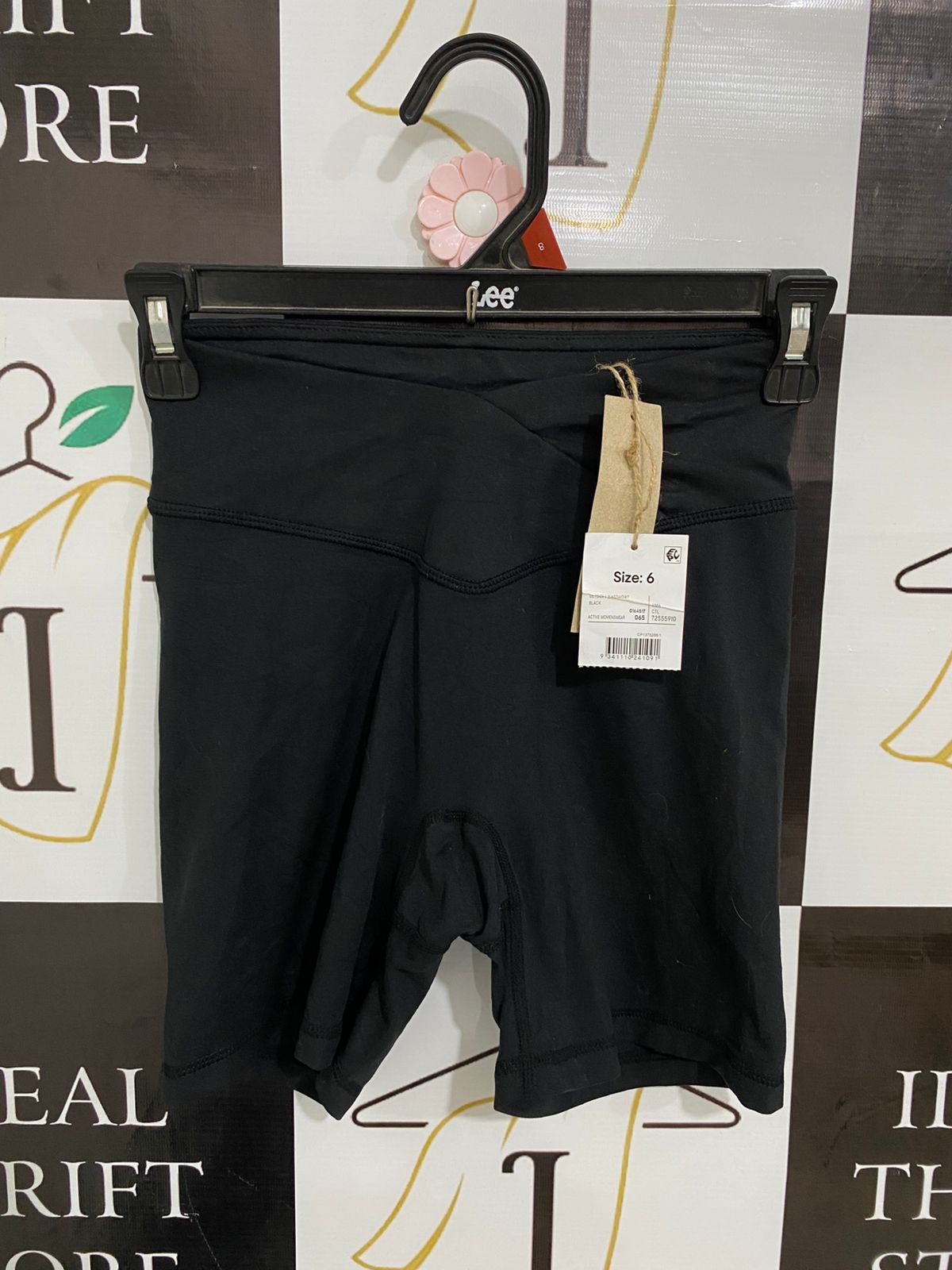 ANKO ACTIVE |S| WAIST 22| A29| BLACK CROSSOVER HIGH-WAISTED ATHLETIC BIKER SHORTS