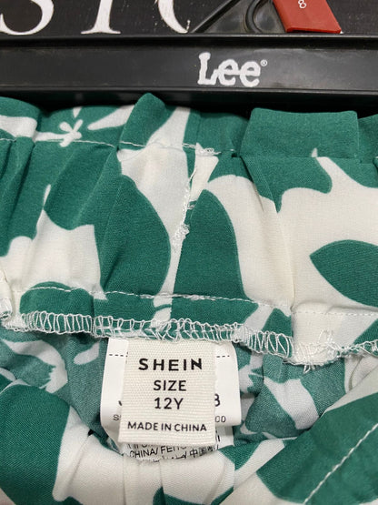 SHEIN |XS| WAIST 24| A29| GREEN & WHITE BOTANICAL LEAF PRINT WIDE-LEG LOUNGE PANTS