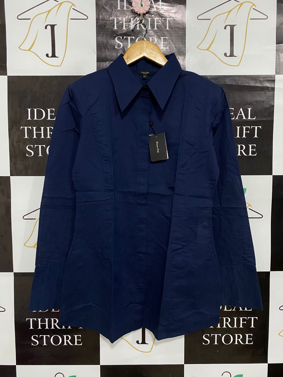 MASSIMO DUTTI |M| BUST 18| A29|  NAVY BLUE TAILORED LONG-SLEEVE SHIRT DRESS