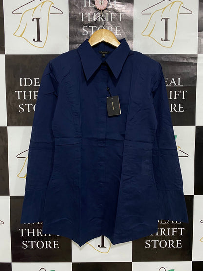 MASSIMO DUTTI |M| BUST 18| A29|  NAVY BLUE TAILORED LONG-SLEEVE SHIRT DRESS