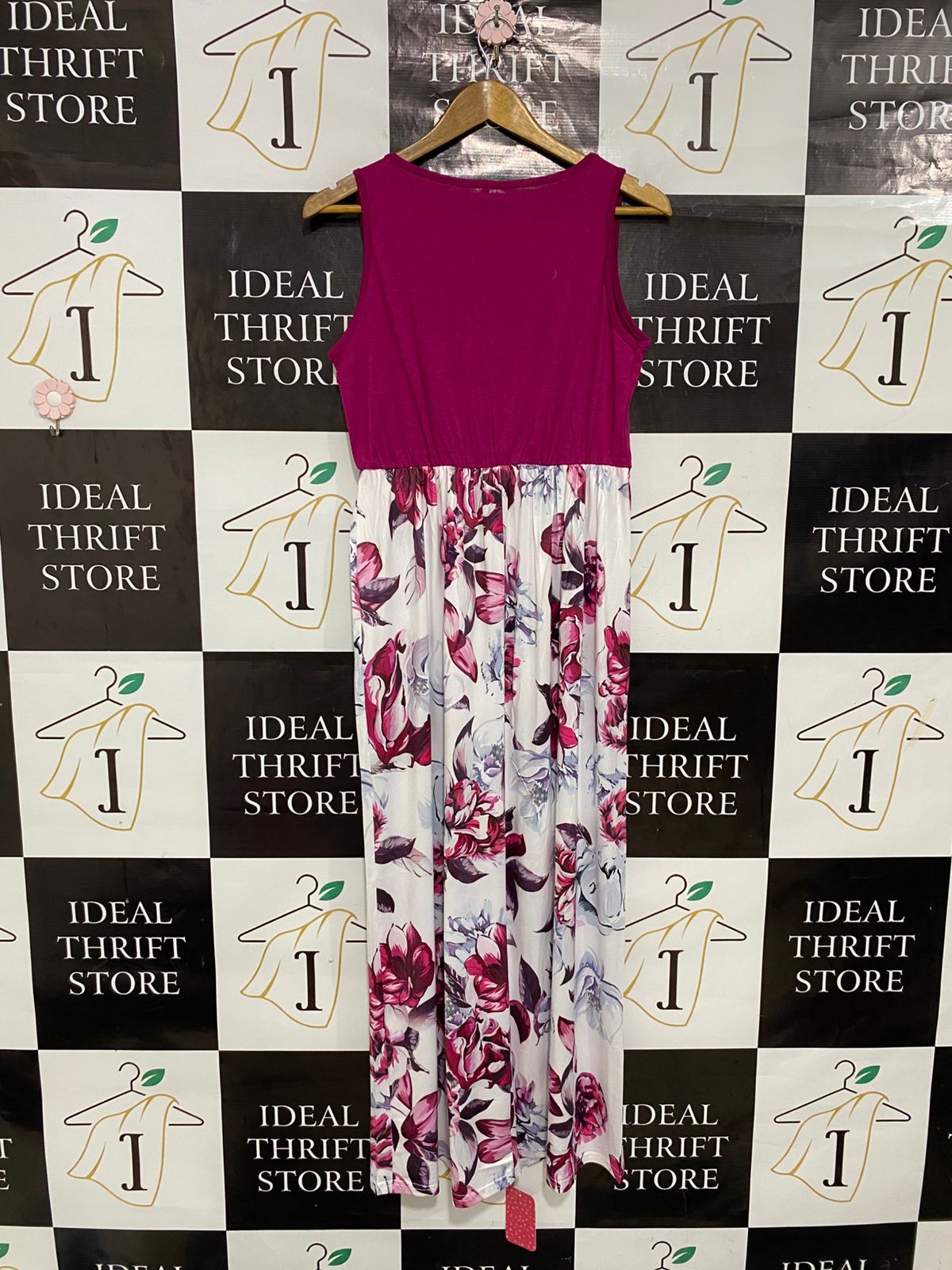 PAT PAT |M| BUST 17| A29| MAGENTA & WHITE FLORAL SLEEVELESS MAXI DRESS