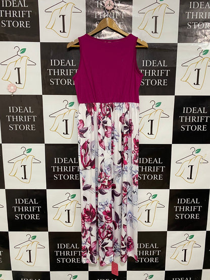 PAT PAT |M| BUST 17| A29| MAGENTA & WHITE FLORAL SLEEVELESS MAXI DRESS