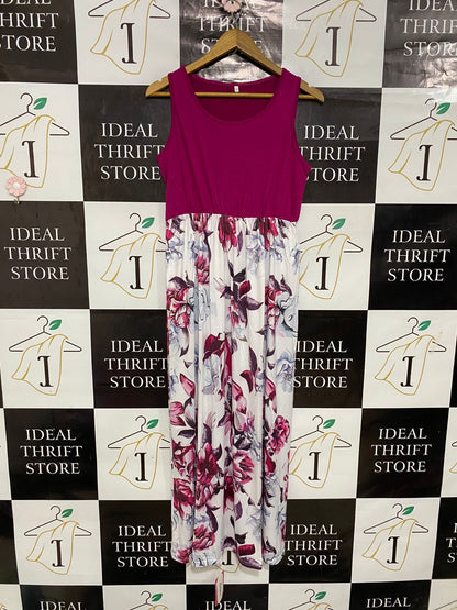 PAT PAT |M| BUST 17| A29| MAGENTA & WHITE FLORAL SLEEVELESS MAXI DRESS