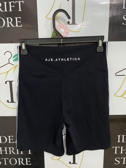 AJE ATHLETICA |XS| WAIST 24| A29| BLACK & WHITE PIPED HIGH-WAISTED BIKER SHORTS