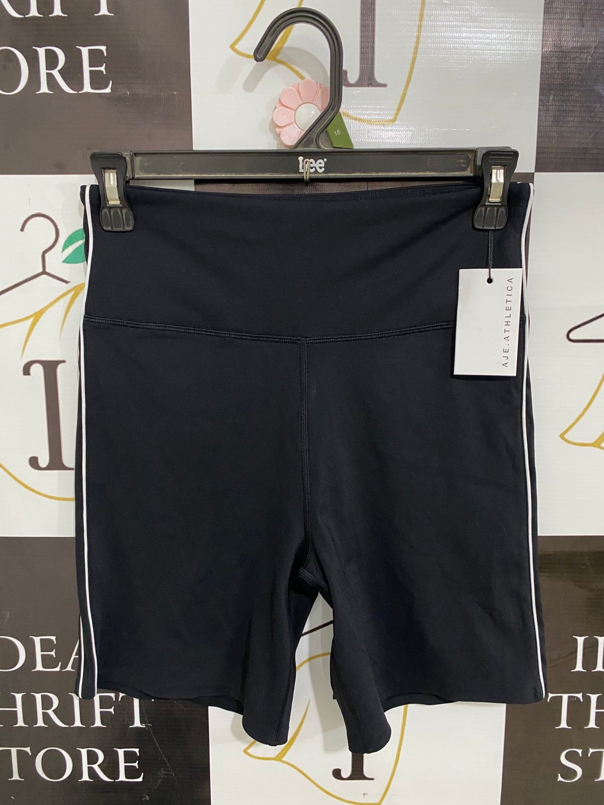 AJE ATHLETICA |XS| WAIST 24| A29| BLACK & WHITE PIPED HIGH-WAISTED BIKER SHORTS