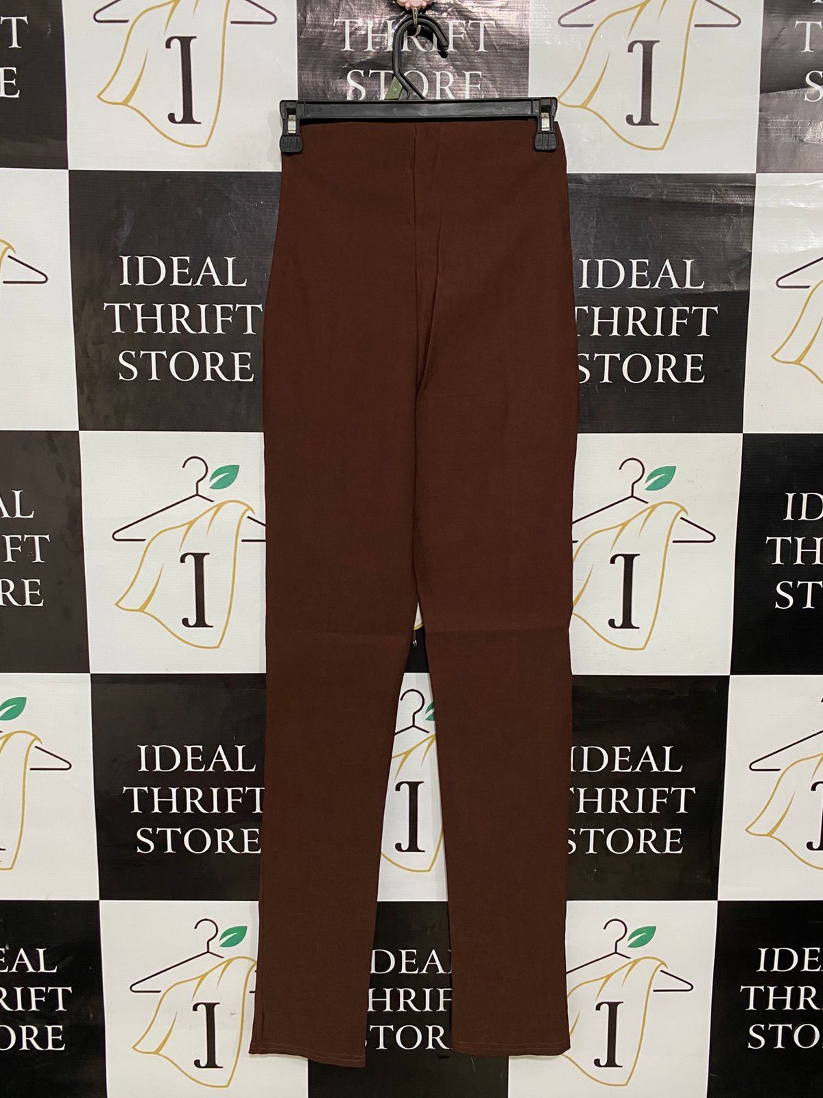 MISSGUIDED |S| WAIST 24| A29| BROWN HIGH-WAISTED FRONT-SEAM SPLIT-HEM TROUSERS