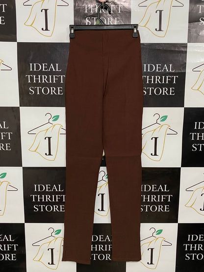 MISSGUIDED |S| WAIST 24| A29| BROWN HIGH-WAISTED FRONT-SEAM SPLIT-HEM TROUSERS