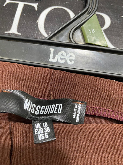MISSGUIDED |S| WAIST 24| A29| BROWN HIGH-WAISTED FRONT-SEAM SPLIT-HEM TROUSERS