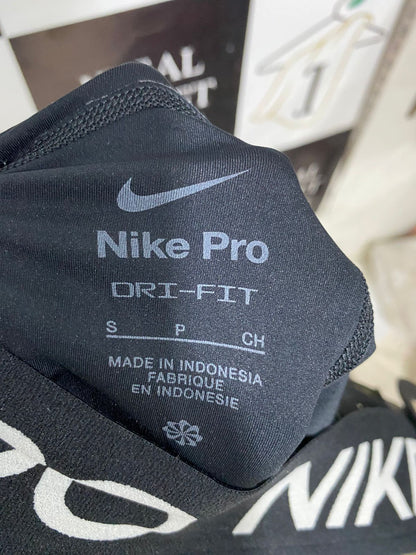 NIKE PRO |S| WAIST 24| A29| BLACK & METALLIC GOLD SWOOSH-SWIRL ATHLETIC BIKER SHORTS
