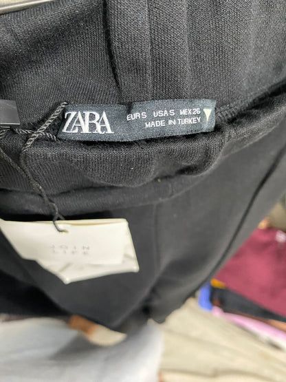 ZARA |S| WAIST 26| A29| BLACK HIGH-WAISTED FRONT-SEAM WIDE-LEG TROUSERS