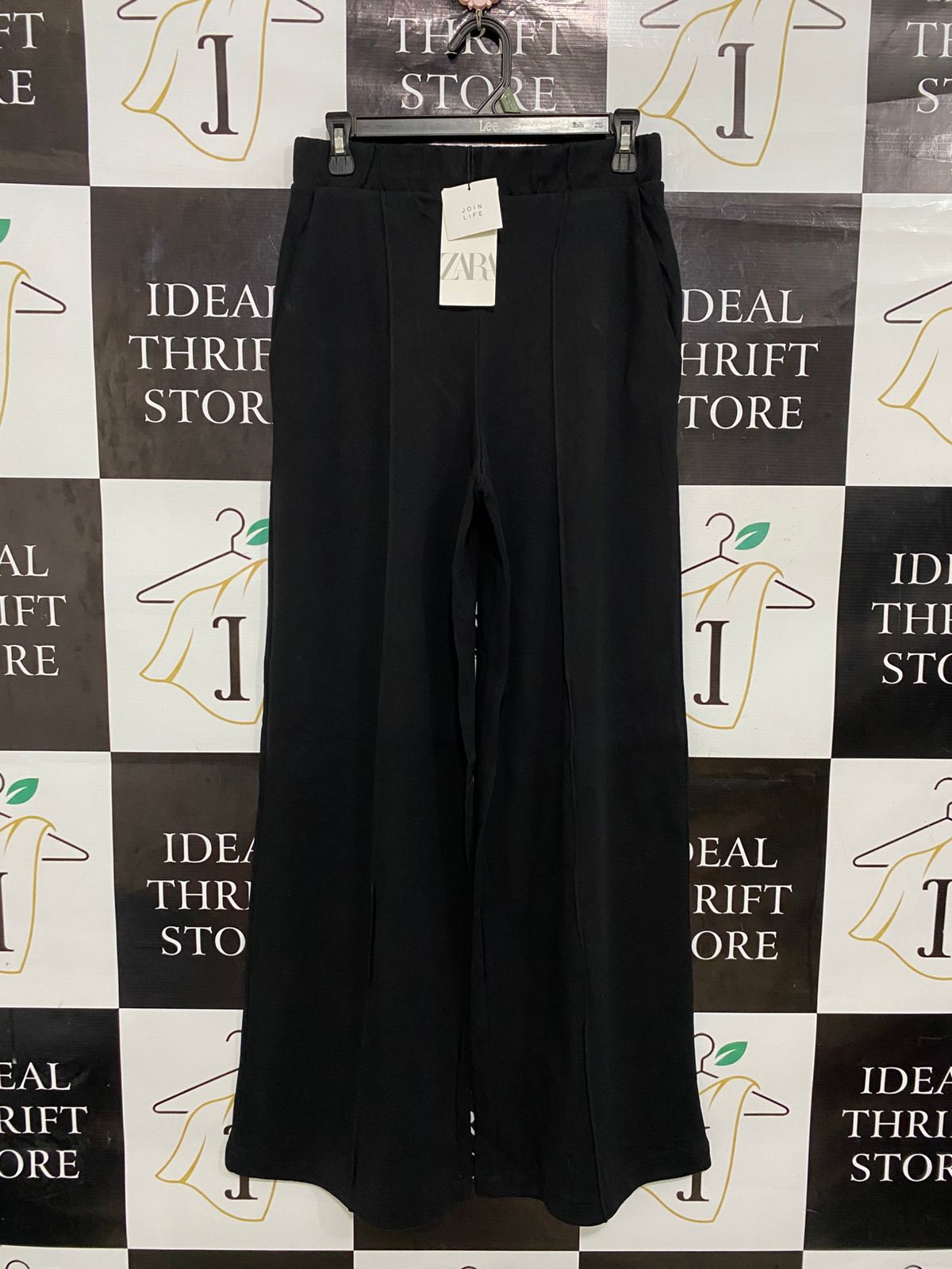 ZARA |S| WAIST 26| A29| BLACK HIGH-WAISTED FRONT-SEAM WIDE-LEG TROUSERS