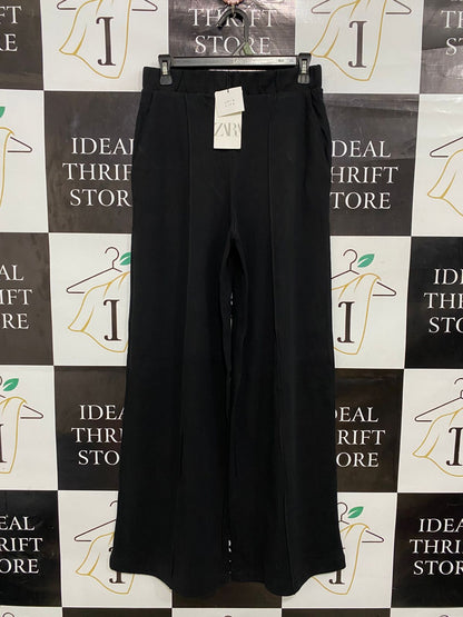 ZARA |S| WAIST 26| A29| BLACK HIGH-WAISTED FRONT-SEAM WIDE-LEG TROUSERS