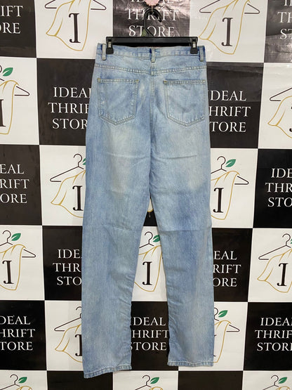 REBELLIOUS |M| WAIST 28| A29| LIGHT-WASH DISTRESSED HIGH-WAISTED STRAIGHT-LEG JEANS